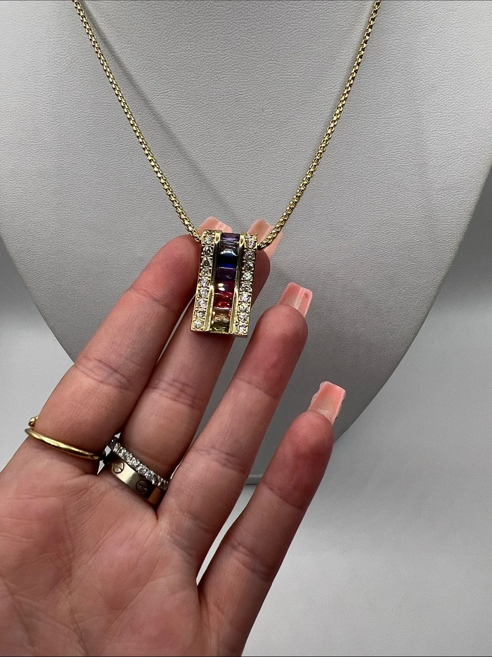 509. 18k Gold Plated Rainbow Bar Pendant Necklace with Matching Bangle